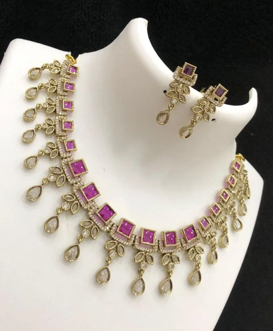 Victorian Stone Necklace set - Pink
